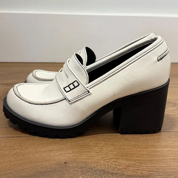 Chunky Platform Loafers Lug Sole Cream Preppy Academia Y2K 6 - Picture 6 of 10